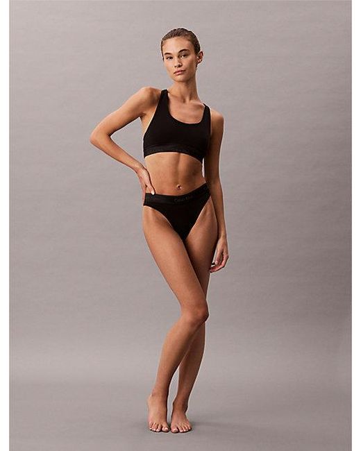 Calvin Klein Black High Leg Tanga Icon Cotton Modal