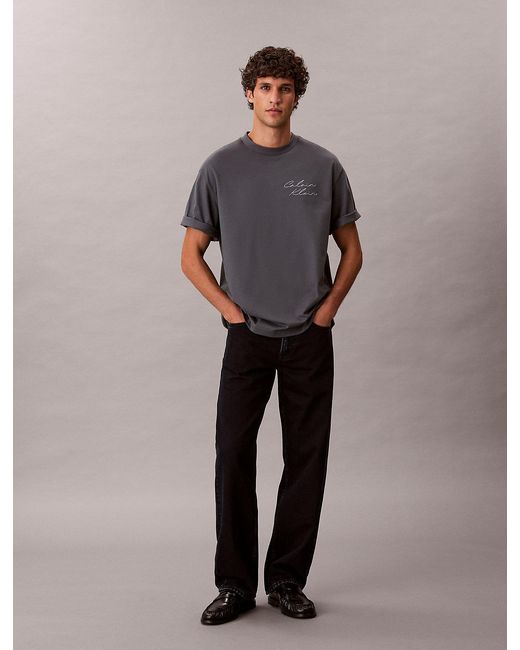 Calvin Klein Gray Relaxed Script Logo T-Shirt for men