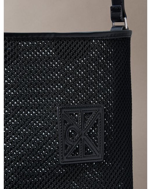 Calvin Klein Black Mesh Emblem Logo Bucket Bag With Pouch