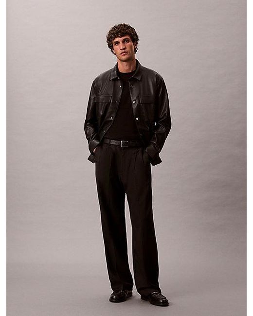 Calvin Klein Black Wide Leg Wool Blend Travel Trousers for men