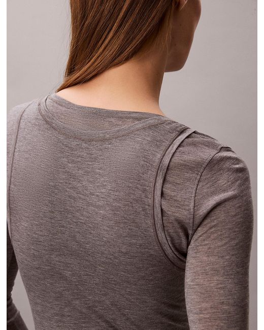 Calvin Klein Brown Wool Blend Double-Layer Top