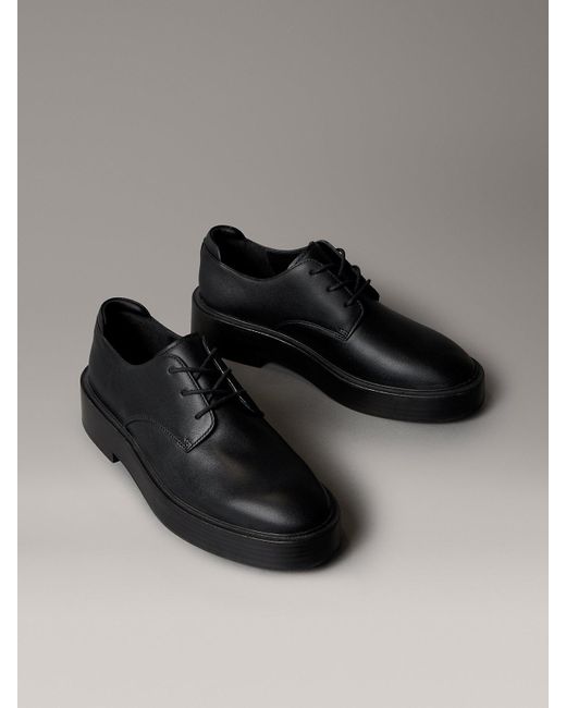 Calvin Klein Black Leather Stacked Heel Lace-Up Shoes