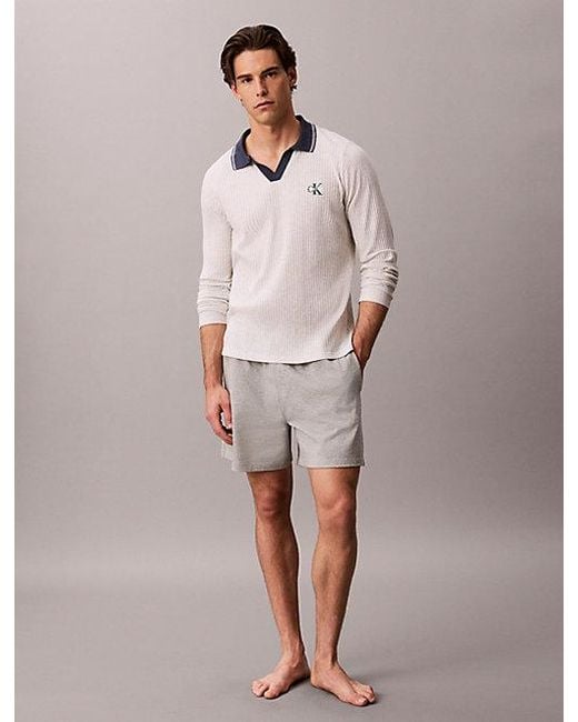 Calvin Klein Natural Rib Collared Pyjama Top Archive Logo for men