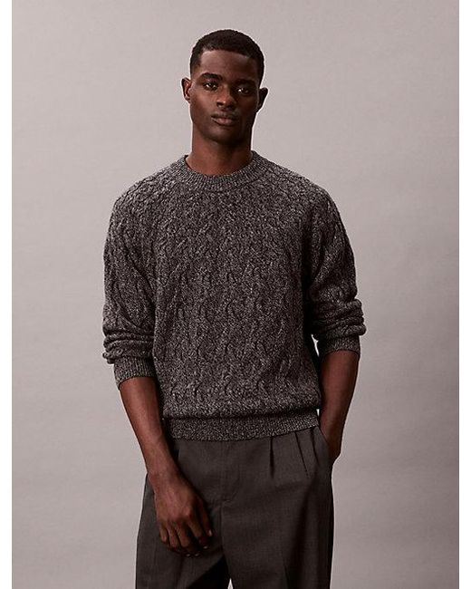 Calvin Klein Multicolor Lambswool Blend Cable Knit Crewneck Jumper for men