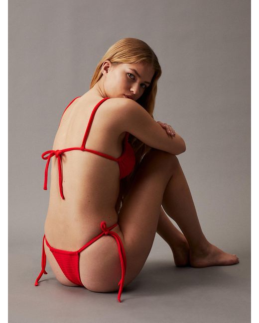 Calvin Klein Red Bandeau Bikini Top - Ck Monogram Rib