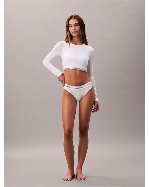 Calvin Klein White Icon Cotton Modal Lightly Lined Long Sleeve Tee Bralette