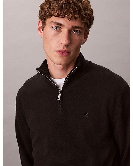 Calvin Klein Black Merino Wool Quarter Zip Jumper for men