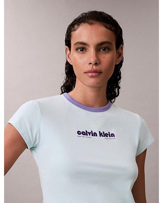 Calvin Klein White Jeans Logo Graphic Baby Tee
