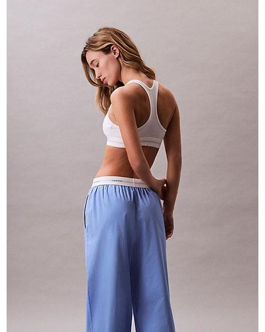 Calvin Klein Blue Logo-Pyjama-Hose Aus Baumwoll-Popeline