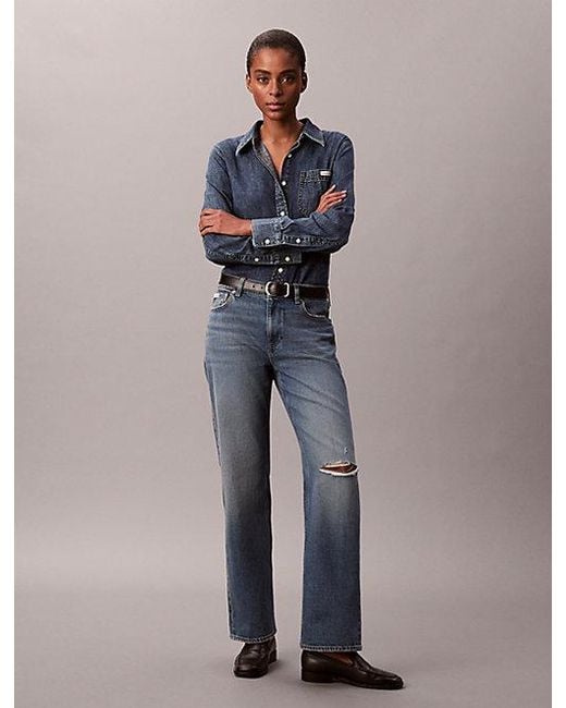 Calvin Klein Blue Jeans Denim Classic Button Up Shirt