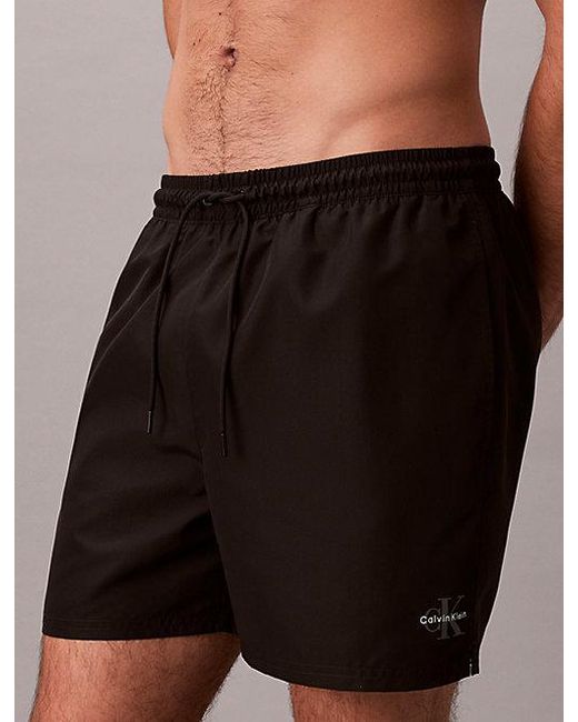 Calvin Klein Black Medium Drawstring Swim Shorts Ck Monogram for men