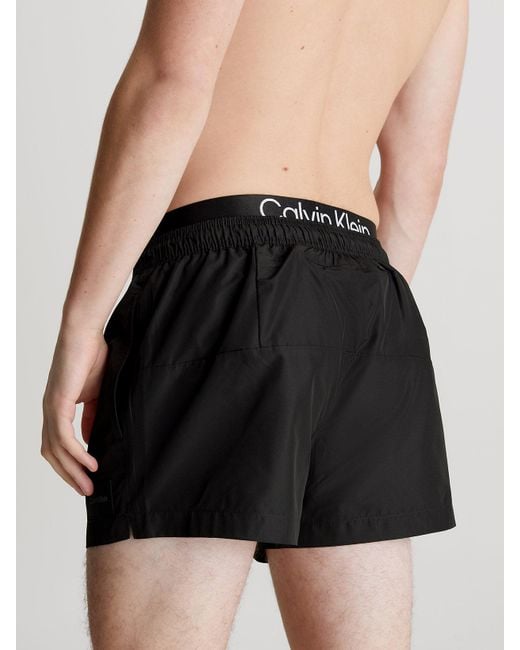 Calvin Klein Black Double Waistband Swim Shorts - Ck Steel for men