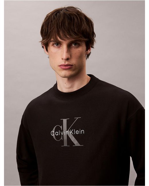 Calvin Klein Black Calvin Klein Premium Terry Monogram Logo Relaxed Sweatshirt for men