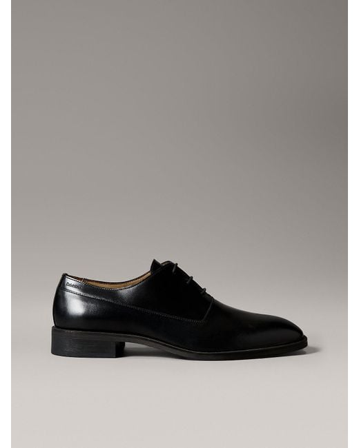 Calvin Klein Gray Leather Almond Toe Derby Lace-Up Shoes for men