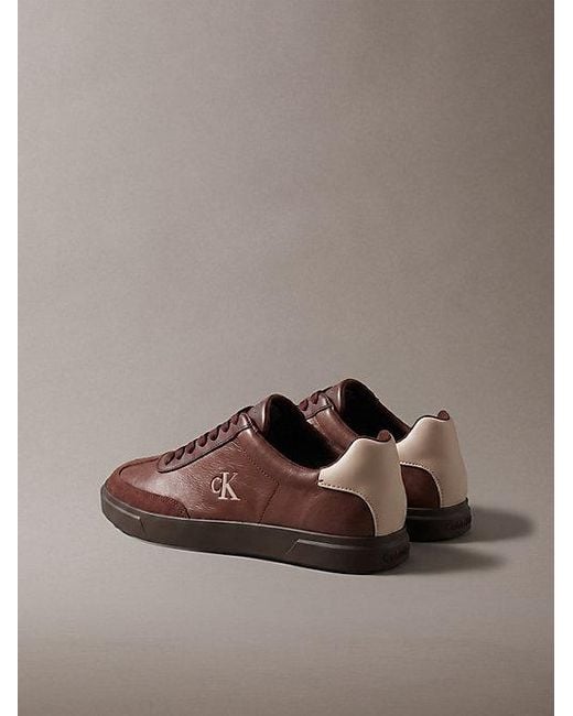 Calvin Klein Brown Leather Signature Logo Trainers
