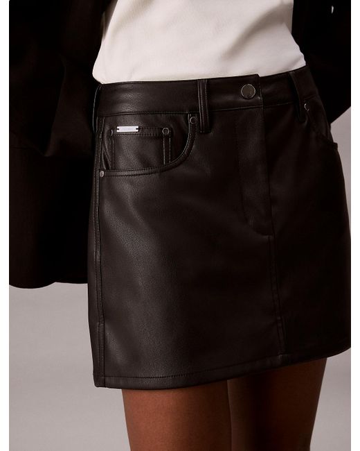 Calvin Klein Brown Faux Leather Mini Skirt