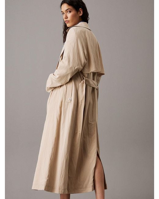 Calvin Klein Natural Soft Nylon Long Trench Coat