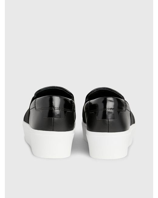 Calvin Klein Black Leather Platform Slip-on Shoes