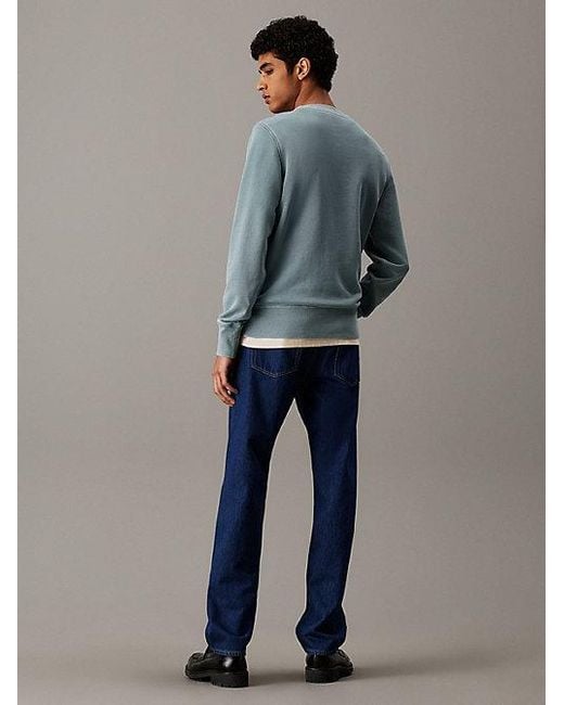 Calvin Klein Blue Jeans Washed Cotton Terry Sweatshirt for men