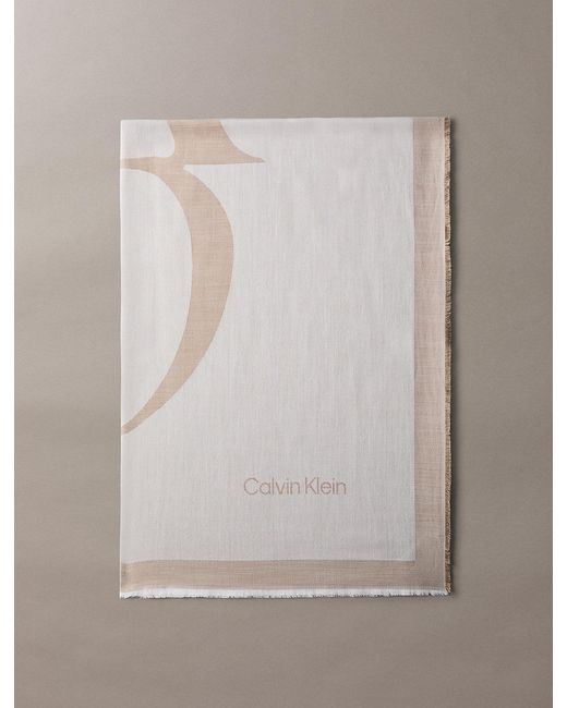 Calvin Klein Gray Square Chambray Logo Scarf