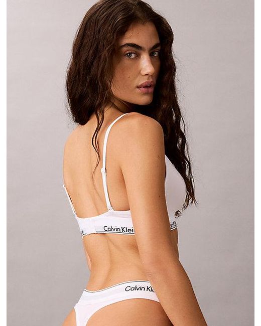 Calvin Klein White Lightly Lined Triangle Bralette Icon Cotton Modal