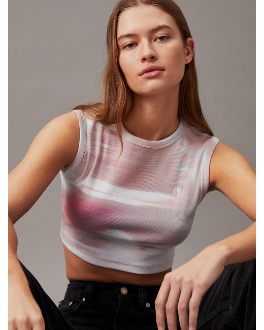 Calvin Klein Blue All-over Printed Cropped Top