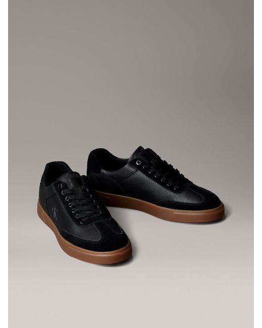Calvin Klein Gray Leather Signature Logo Trainers