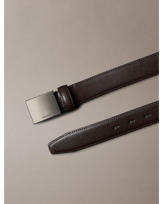 Calvin Klein Brown Full Grain Leather Plaque Buckle Belt for men