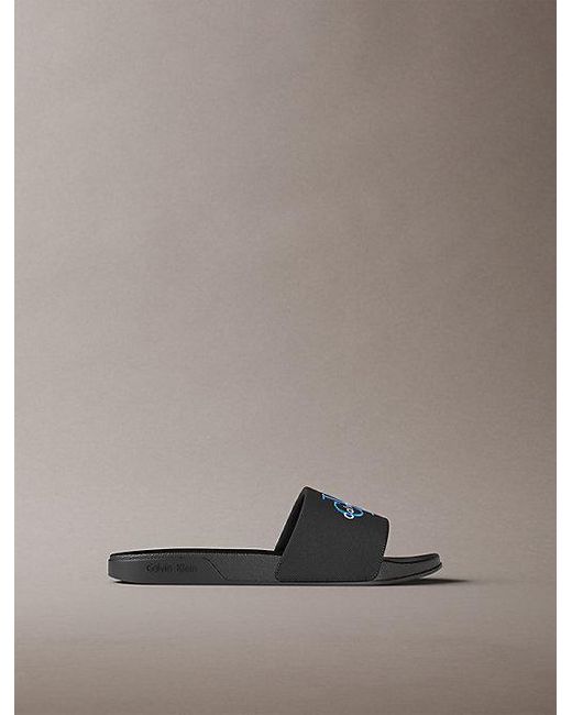 Calvin Klein Gray Canvas Contoured Logo Sliders for men