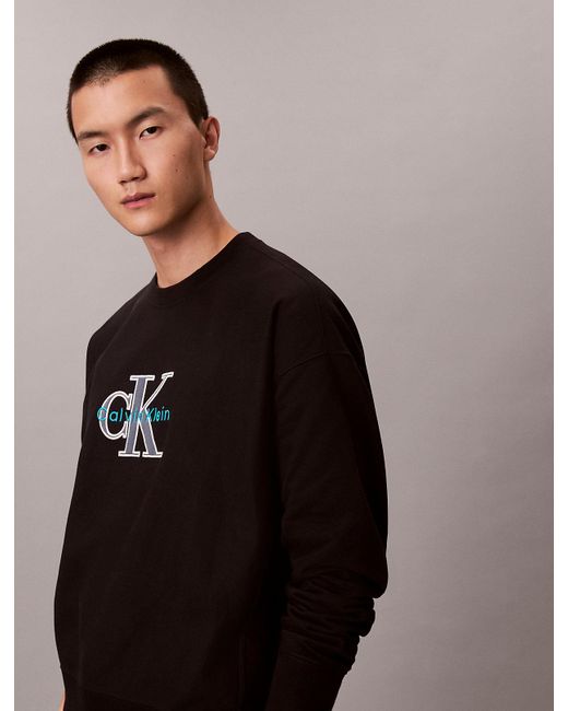Calvin Klein Black Relaxed Fleece Monologo Sweatshirt for men