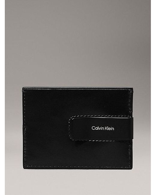 Tarjetero de piel para billetes con clip Calvin Klein de hombre de color Black