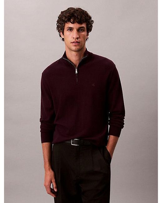Calvin Klein Multicolor Merino Wool Quarter Zip Jumper for men