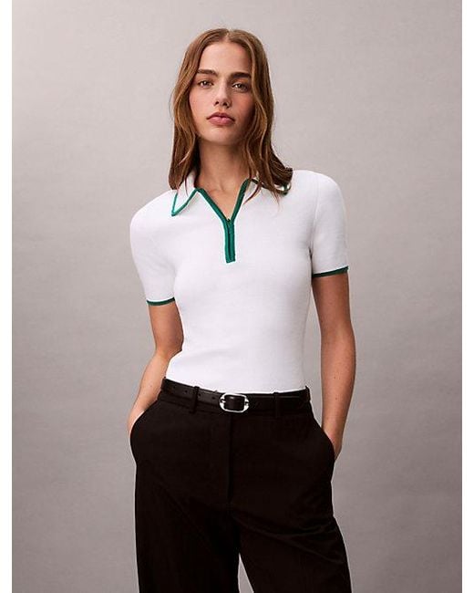 Polo clásico con cremallera de un cuarto Calvin Klein de color White