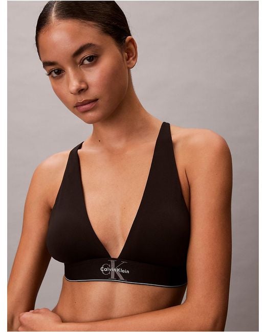 Calvin Klein Black Graphic Monogram Microfiber Stretch Lightly Lined Triangle Bralette