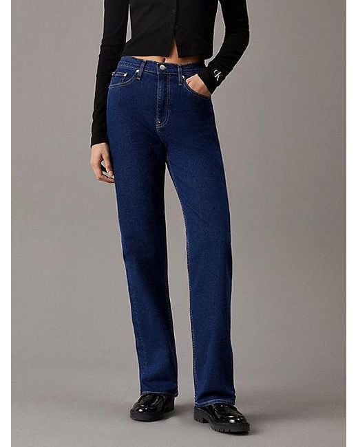 High Rise Straight Jeans Calvin Klein de color Blue