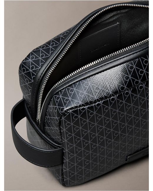 Calvin Klein Gray Allover Monogram Logo Zip Dopp Kit for men