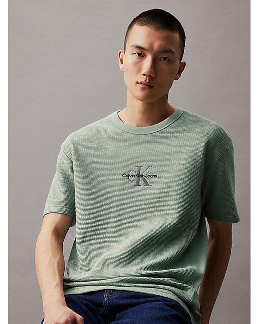 Calvin Klein Relaxed Wafel-t-shirt Met Monogram in het Green voor heren