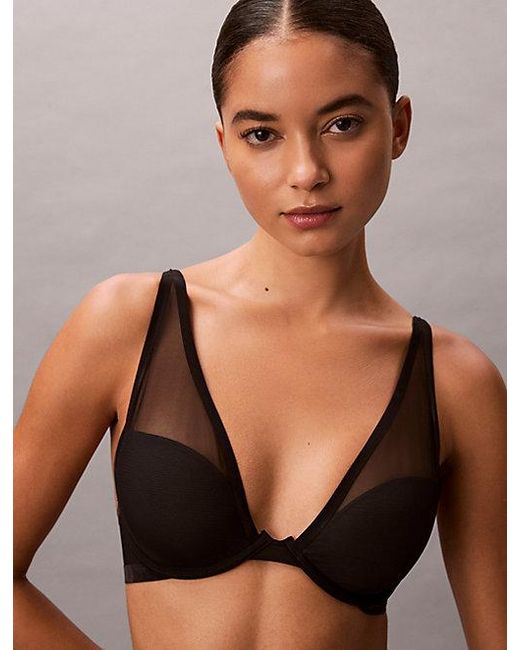 Calvin Klein Black Push Up Plunge Bra Minimalist Mesh