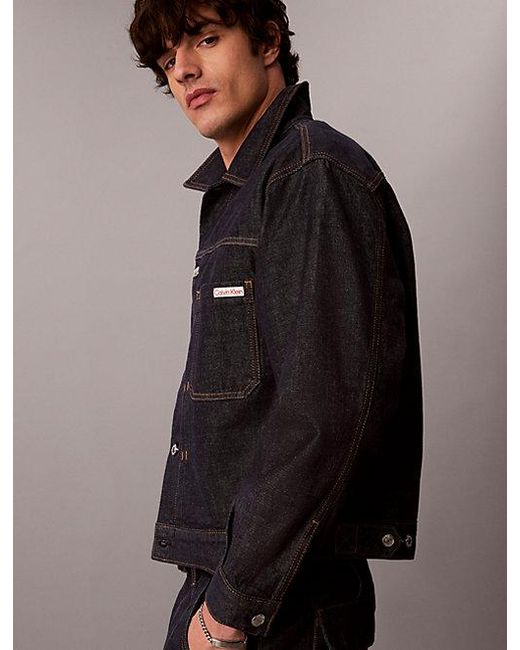 Calvin Klein Black Jeans Pleated Denim Trucker Jacket for men