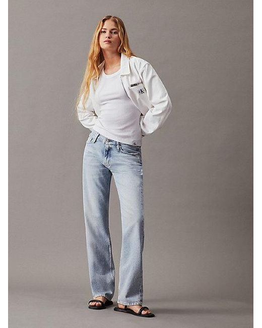Calvin Klein Gray Cropped Jeansjacke mit Reißverschluss