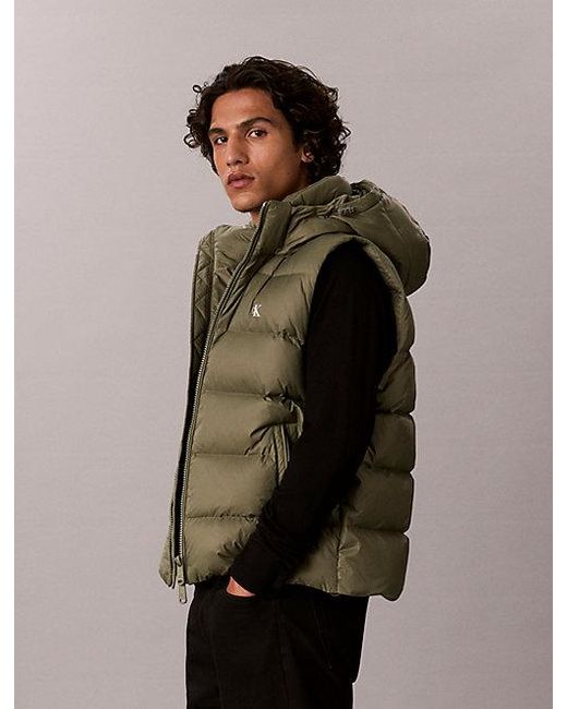 Calvin Klein Green Jeans Hooded Down Puffer Gilet for men