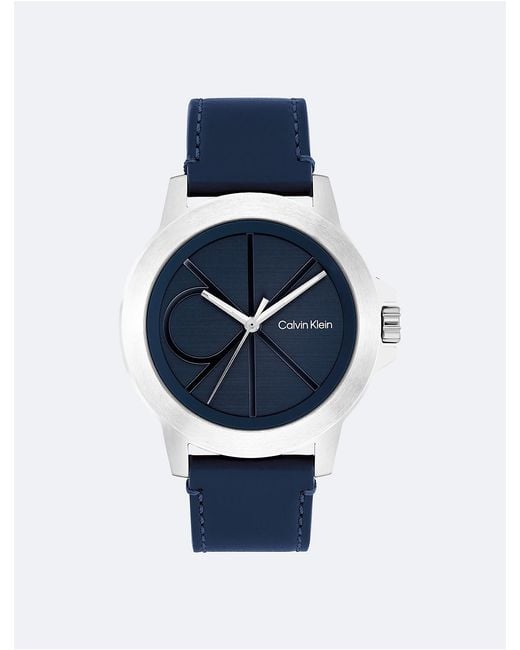 Calvin Klein Blue Emblem Dial Leather Strap Watch for men