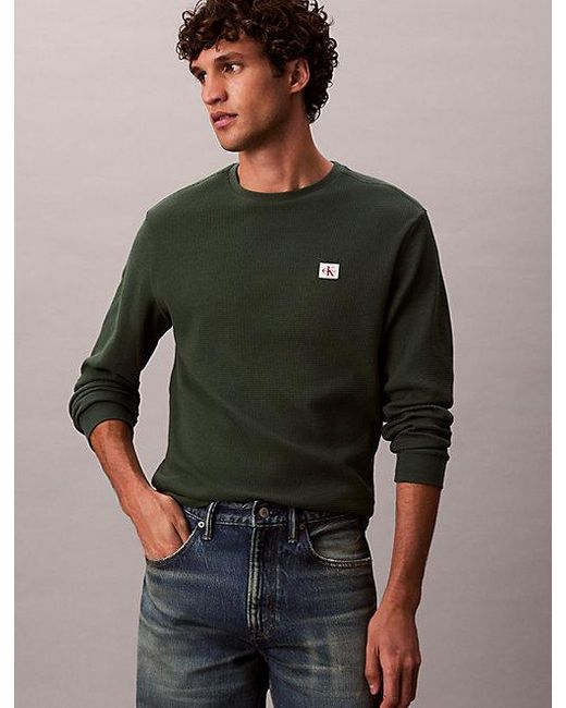 Calvin Klein Wafel-T-Shirt Met Lange Mouwen in het Multicolor voor heren