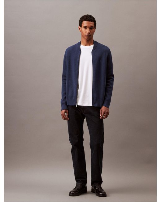 Calvin Klein Blue Smooth Cotton Sweater Bomber Jacket for men