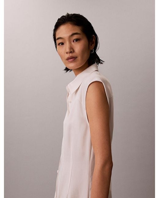 Calvin Klein Multicolor Soft Lyocell Linen Shirt Dress