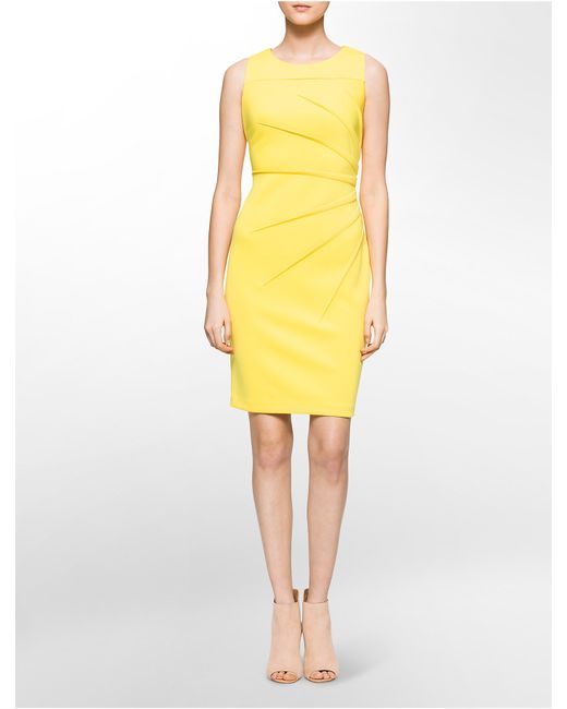 Calvin Klein Yellow Starburst Scuba Sleeveless Sheath Dress