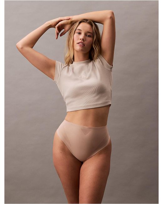 Calvin Klein Brown Stay-Put Mesh Thong