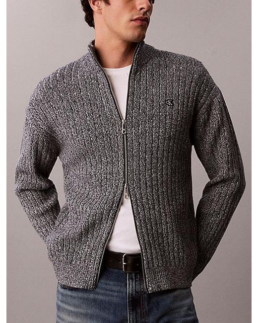 Calvin Klein Multicolor Jeans Heathered Cotton Zip Cardigan for men