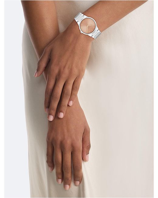 Calvin Klein White Minimalist Integrated Link Bracelet 32Mm Watch for men