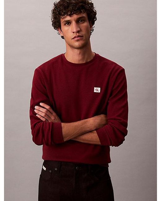 Calvin Klein Wafel-T-Shirt Met Lange Mouwen in het Red voor heren
